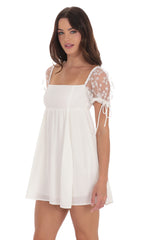 Daisy Puff Sleeve Babydoll Dress in White