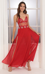 Lace Maxi Dress in Red and Gold