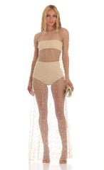 Pearl Mesh Dress in Beige