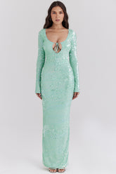 seafoam sequin maxi gown