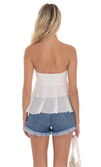 Chiffon Strapless Ruffle Top in White