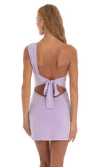 Ruched One Shoulder Mini Dress in Purple