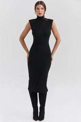 black cashmere blend turtle neck midi dress