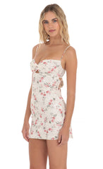 Rose Lace Front Twist Bodycon Dress in Cream