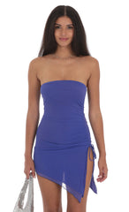 Mesh Strapless Side Ruched Dress in Indigo Blue