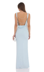 Pearl Open Back Maxi Dress in Light Blue