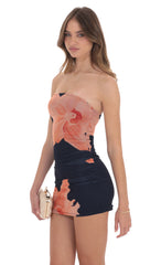 Floral Mesh Strapless Bodycon Dress in Navy