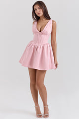 powder pink satin mini dress