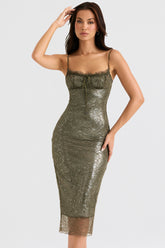olive lace midi dress