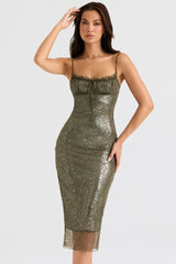 olive lace midi dress