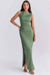 olive boat neck maxi dress