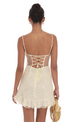 Sequin Ruffle Dress in Pale Yellow