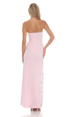Strapless Lace Embroidered Slit in Pink