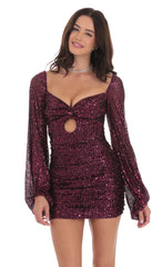 Sequin Cutout Ruched Dress in Ruby Pink