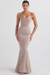 mushroom satin fishtail gown