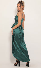 Pleated Satin Maxi Dress in Hunter Green