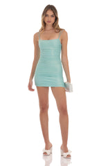 Shimmer Ruched Bodycon Dress in Aquamarine