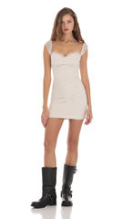 Suede Draped Lace Strap Dress in Cream