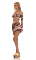 Mesh Two Piece Set in Brown Swirl