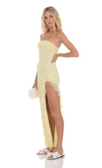 Lace Ruffle Slit Maxi Dress in Yellow