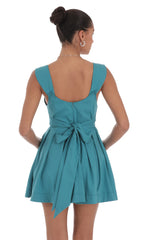 Double Bow A-Line Dress in Turquoise Blue