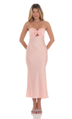 Satin Twist Cutout Midi Dress in Pink