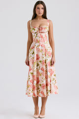 pink peony print cotton bustier sundress