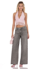 Motif V-Neck Halter Top in Pink