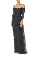 Off The Shoulder Draped Tulle Gown