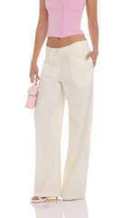 Wide Leg Linen Pants in Cream