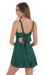 Floral Bow Tie Fit and Flare Dress in Green