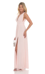 Chiffon Plunge Maxi Dress in Pink