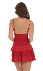 Lace Ruffle Bow Dress in Red