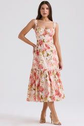 pink peony print cotton midi sundress