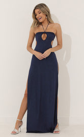 Halter Maxi Dress in Blue Shimmer