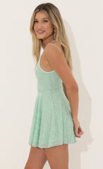 Floral Mesh A-Line Dress in Green