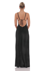 Velvet Ruffle Maxi Dress in Black