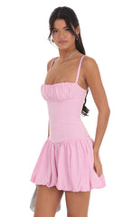 Ruched Bust Bubble Dress in Pink