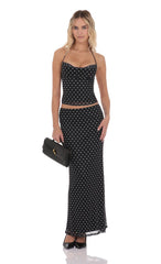 Polka Dot Cowl Neck Two Piece Set in Black