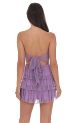Shimmer Pleated Ruffle Dress in Purple