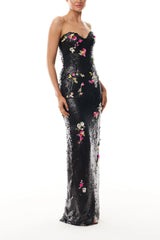 Floral Matte Sequin Column Gown