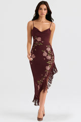 wine embroidered midi dress