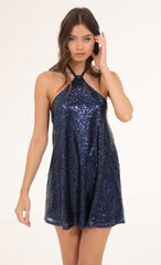 Sequin Halter Dress in Blue