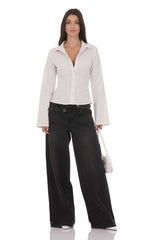 Pinstripe Button-Up Shirt in White