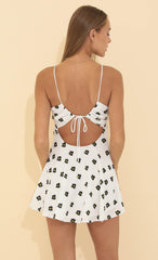 Floral Crepe Fit and Flare Dress in White