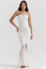ivory ruched maxi dress
