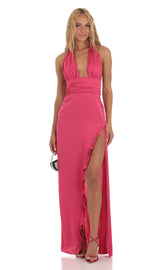 Satin Halter Dress in Pink