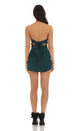 Satin Strapless Open Back Dress in Green
