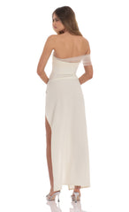 Off Shoulder Tulle Sleeve Maxi Dress in Ivory