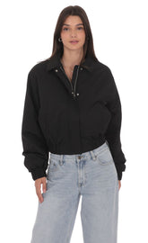 Collared Bomber Jacket in Black
